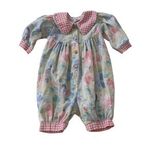 Vtg The Scarlett Rabbitt Romper Size 3T Corduroy Floral Snap Legs